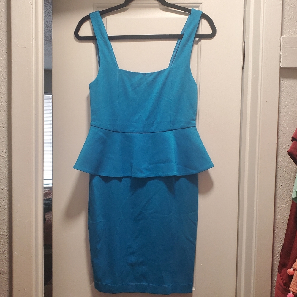 Alice + Olivia Square Neck Peplum Bright Blue Bodycon Dress